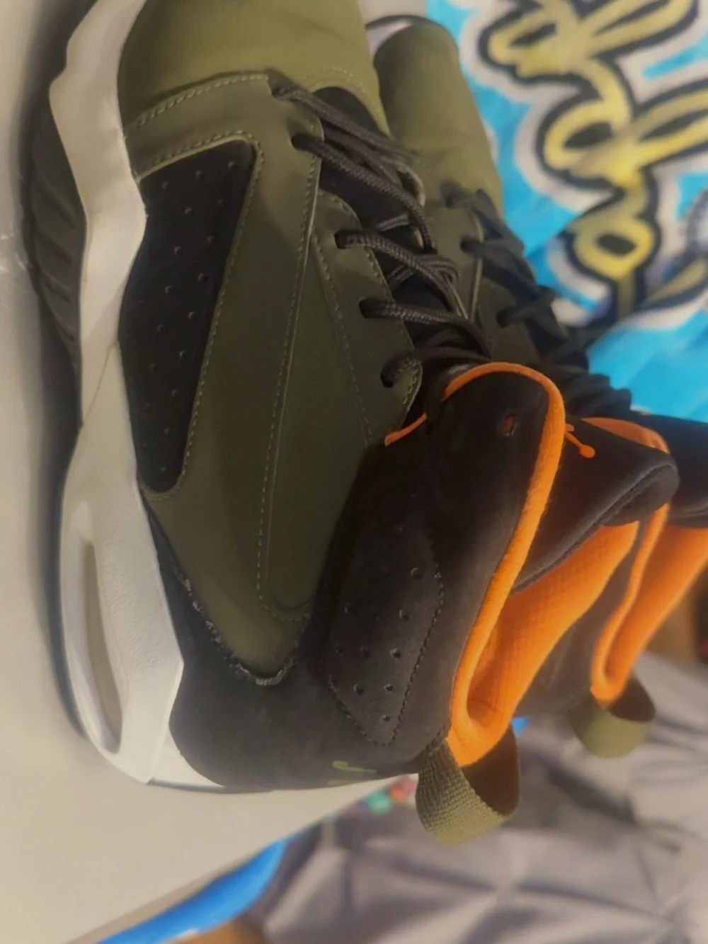 Jordan Olive Green and Black Sneakers with Orange Detail